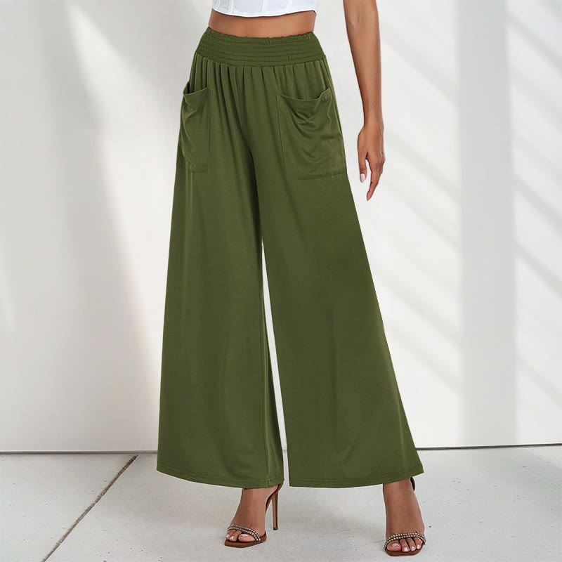 Pantalones anchos de poliéster para mujer, informales, de cintura alta, lisos y holgados, con bolsillos y estampado de Buddha Stones