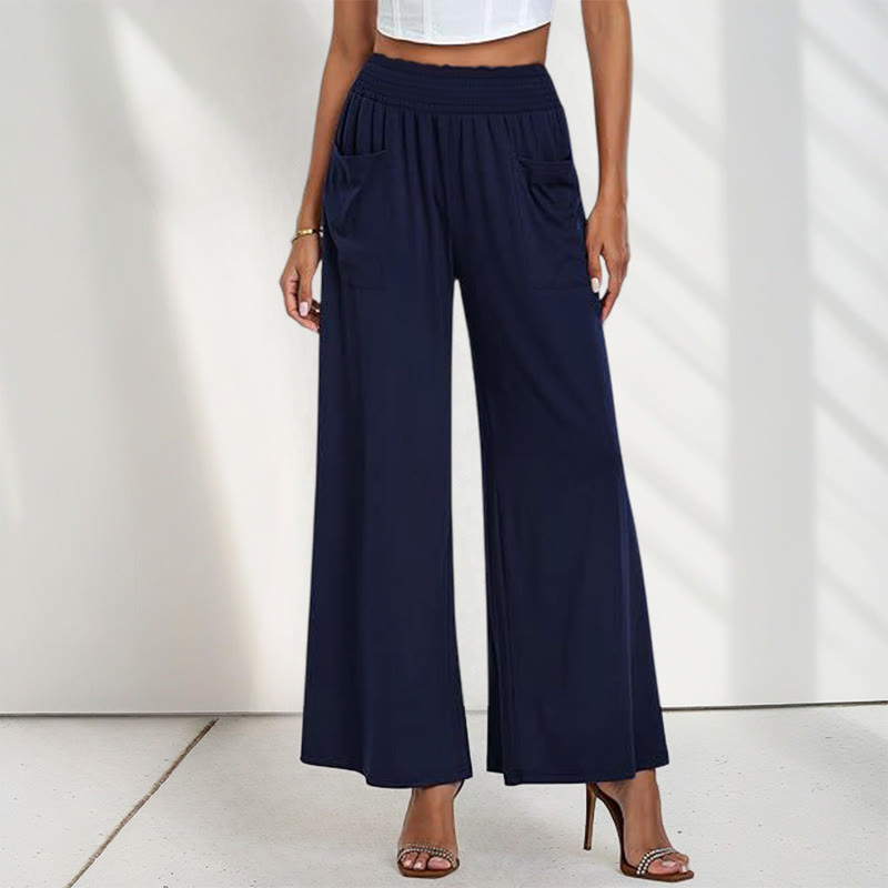 Pantalones anchos de poliéster para mujer, informales, de cintura alta, lisos y holgados, con bolsillos y estampado de Buddha Stones - Negro - US12, UK/AU16, EU44 (2XL) - image 2