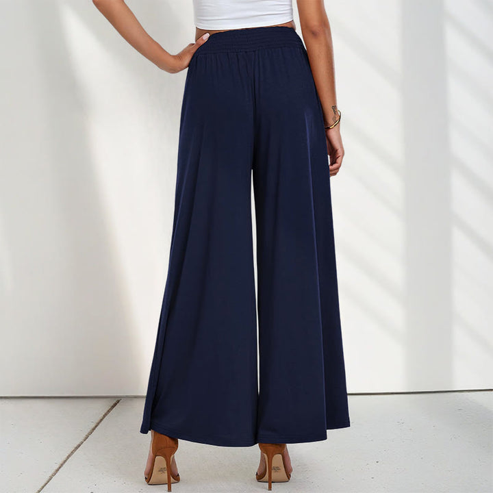 Pantalones anchos de poliéster para mujer, informales, de cintura alta, lisos y holgados, con bolsillos y estampado de Buddha Stones - Azul medianoche - US12, UK/AU16, EU44 (2XL) - image 4