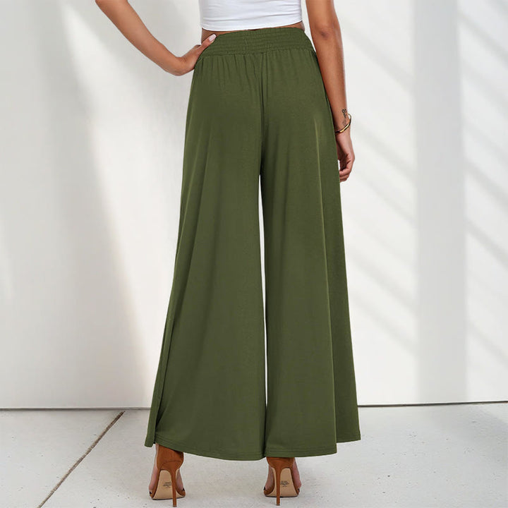 Pantalones anchos de poliéster para mujer, informales, de cintura alta, lisos y holgados, con bolsillos y estampado de Buddha Stones