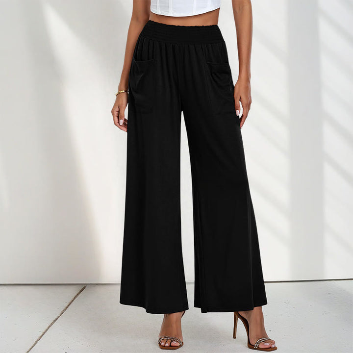 Pantalones anchos de poliéster para mujer, informales, de cintura alta, lisos y holgados, con bolsillos y estampado de Buddha Stones - image 3
