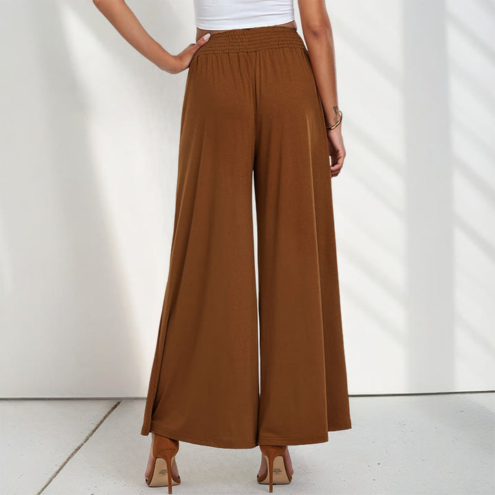 Pantalones anchos de poliéster para mujer, informales, de cintura alta, lisos y holgados, con bolsillos y estampado de Buddha Stones