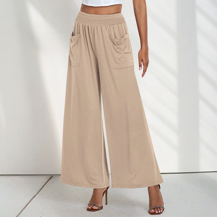 Pantalones anchos de poliéster para mujer, informales, de cintura alta, lisos y holgados, con bolsillos y estampado de Buddha Stones