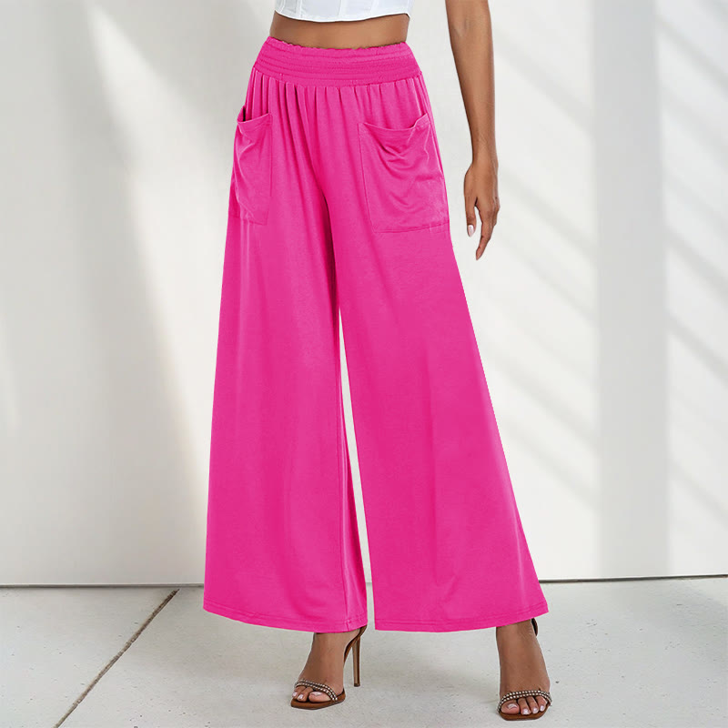 Pantalones anchos de poliéster para mujer, informales, de cintura alta, lisos y holgados, con bolsillos y estampado de Buddha Stones