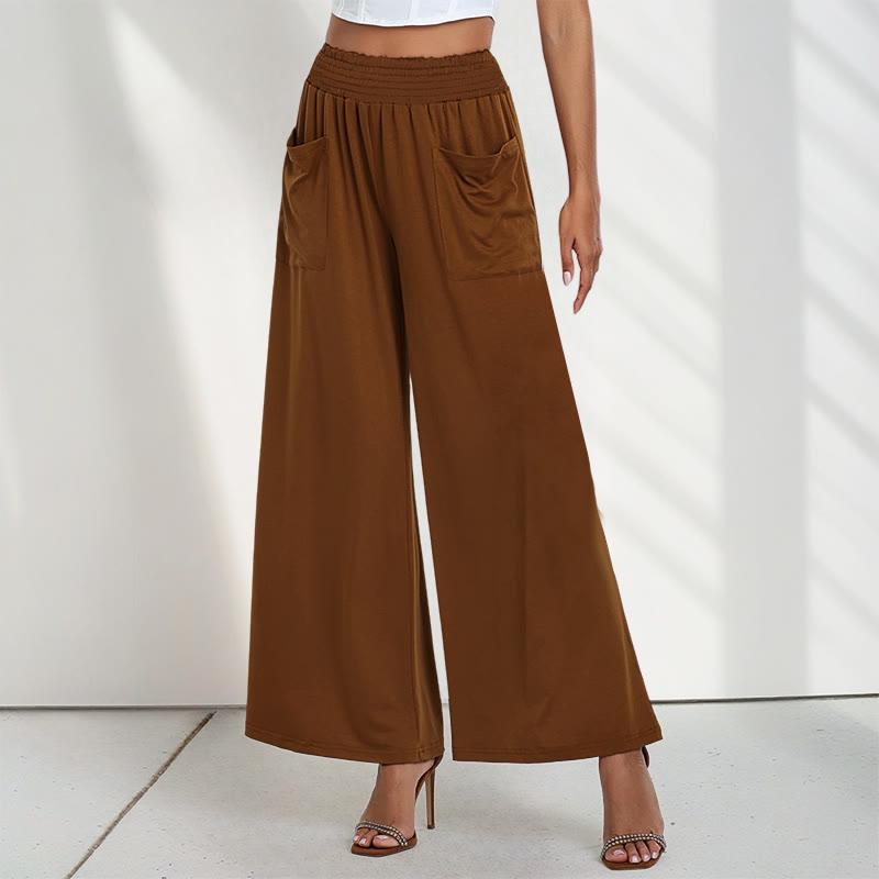 Pantalones anchos de poliéster para mujer, informales, de cintura alta, lisos y holgados, con bolsillos y estampado de Buddha Stones