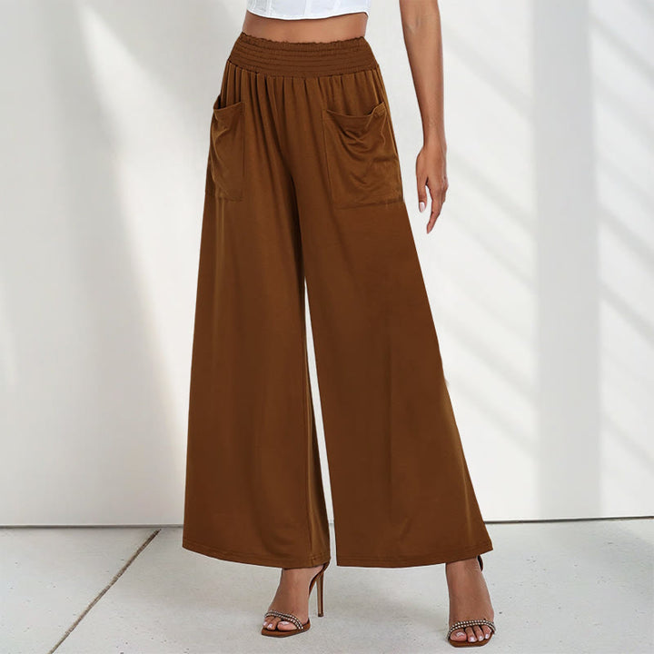 Pantalones anchos de poliéster para mujer, informales, de cintura alta, lisos y holgados, con bolsillos y estampado de Buddha Stones