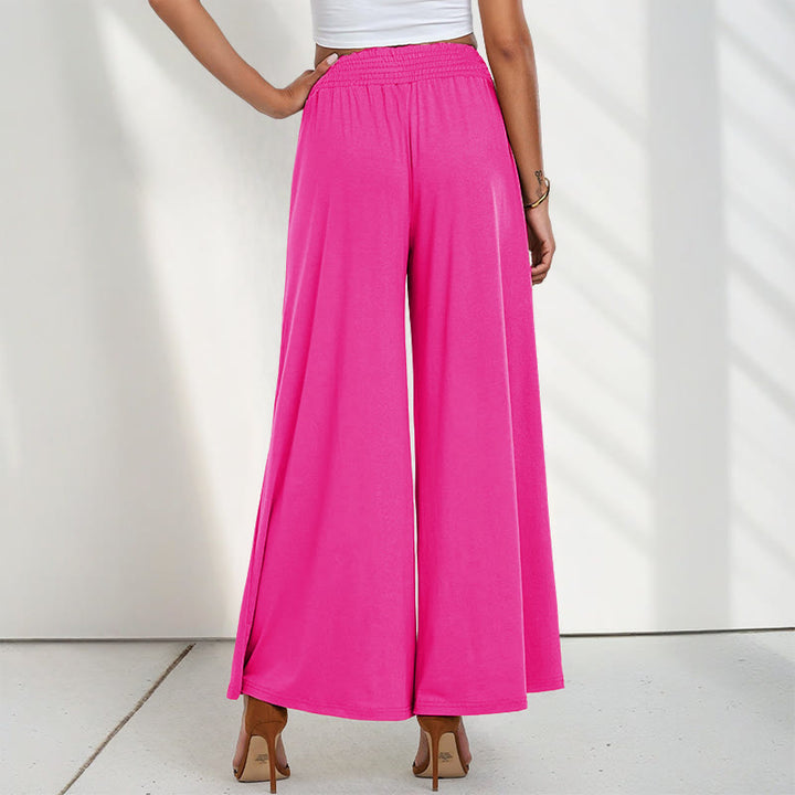 Pantalones anchos de poliéster para mujer, informales, de cintura alta, lisos y holgados, con bolsillos y estampado de Buddha Stones