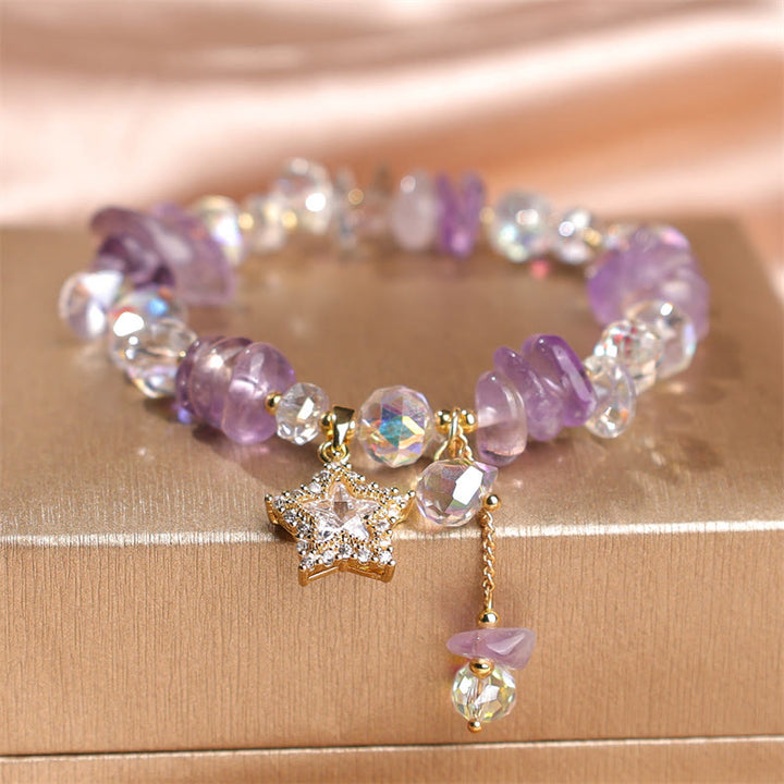 Pulsera con amuleto de estrella de cristal de amatista natural y Buddha Stones con transformación positiva