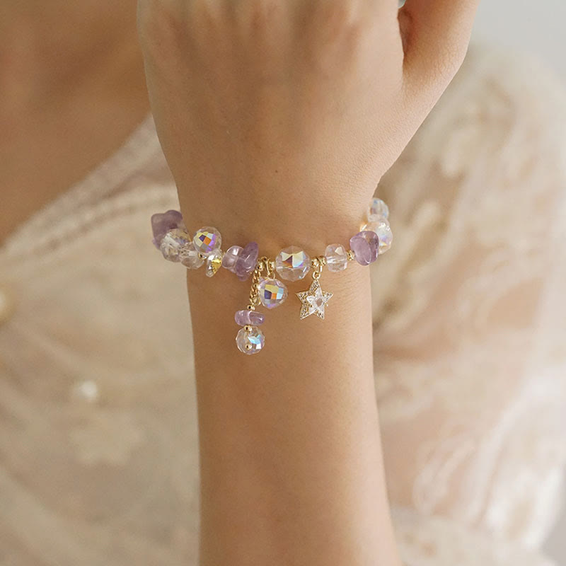 Pulsera con amuleto de estrella de cristal de amatista natural y Buddha Stones con transformación positiva
