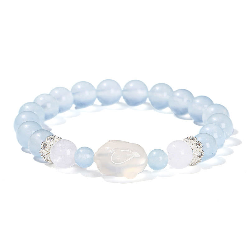 Pulsera de equilibrio emocional de conejo con ágata blanca y calcedonia azul de Buddha Stones