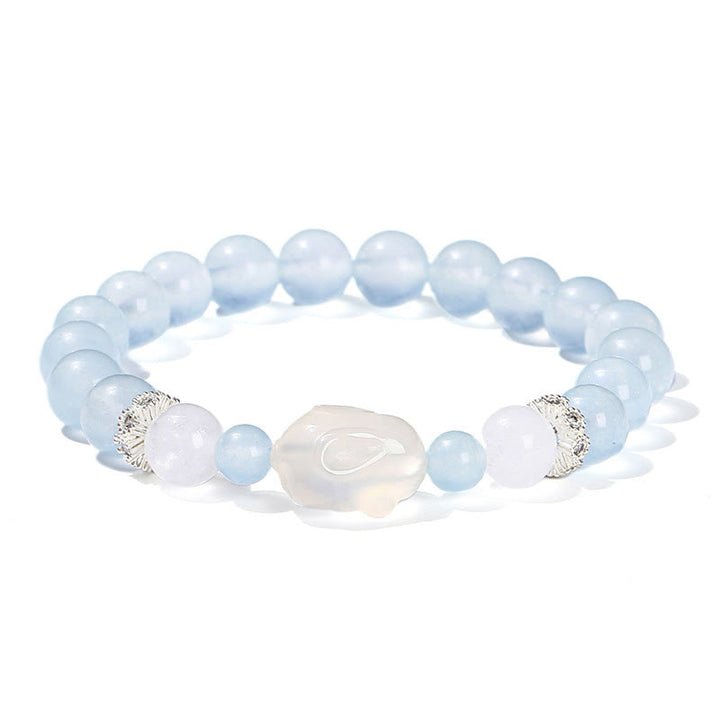 Pulsera de equilibrio emocional de conejo con ágata blanca y calcedonia azul de Buddha Stones