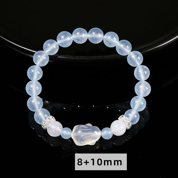 Pulsera de equilibrio emocional de conejo con ágata blanca y calcedonia azul de Buddha Stones