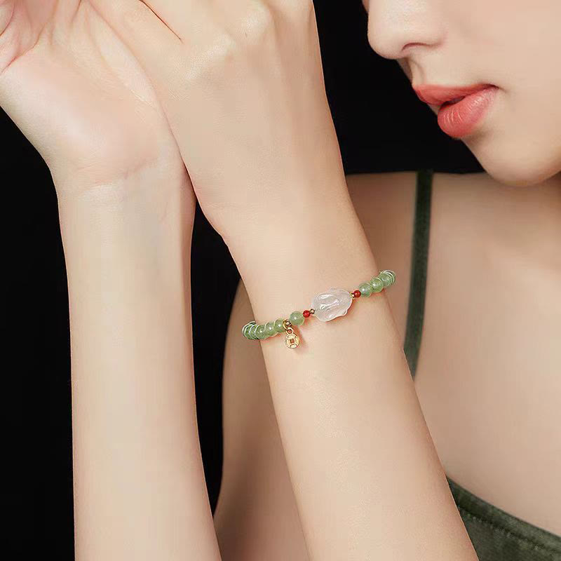 Pulsera de la suerte con monedas de cobre y conejo de ágata y jade hetiano natural de Buddha Stones