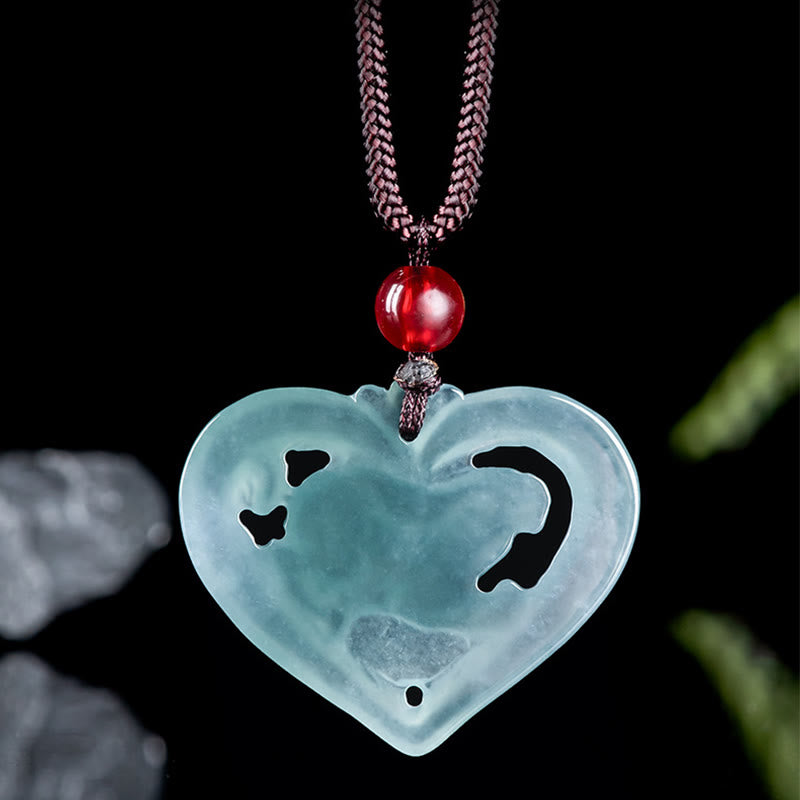 Collar con colgante de conejo y corazón de jade natural con Buddha Stones y suerte