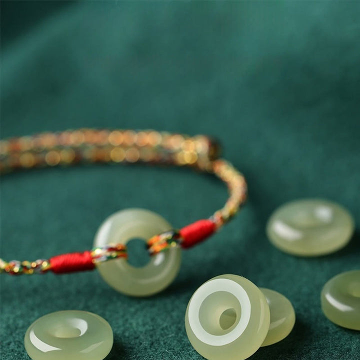 Pulsera de cuerda colorida de jade con hebilla de paz hecha a mano con Buddha Stones