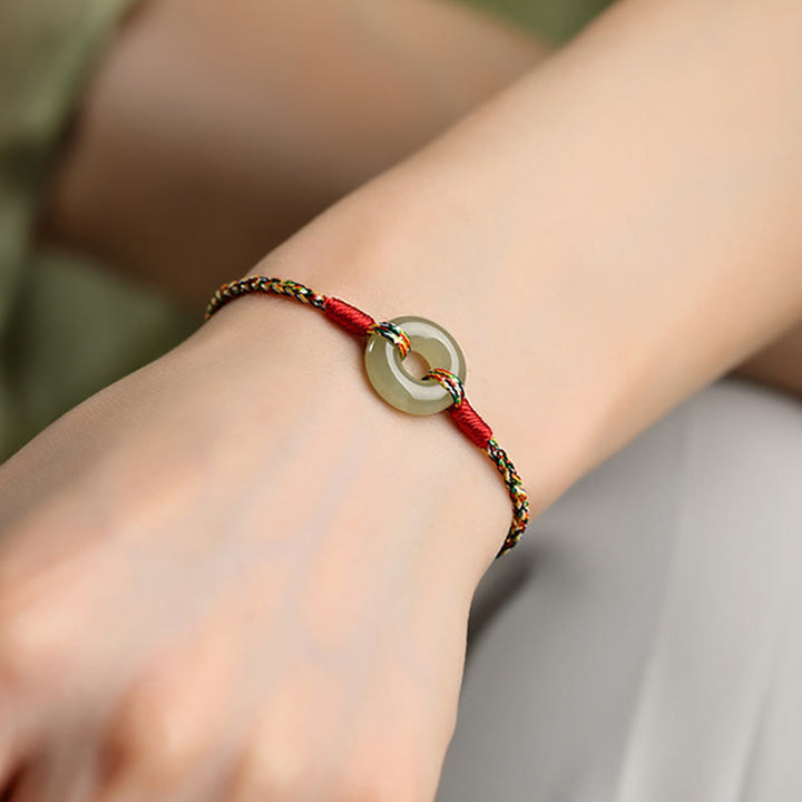 Pulsera de cuerda colorida de jade con hebilla de paz hecha a mano con Buddha Stones
