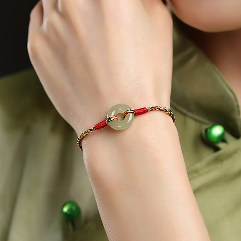 Pulsera de cuerda colorida de jade con hebilla de paz hecha a mano con Buddha Stones