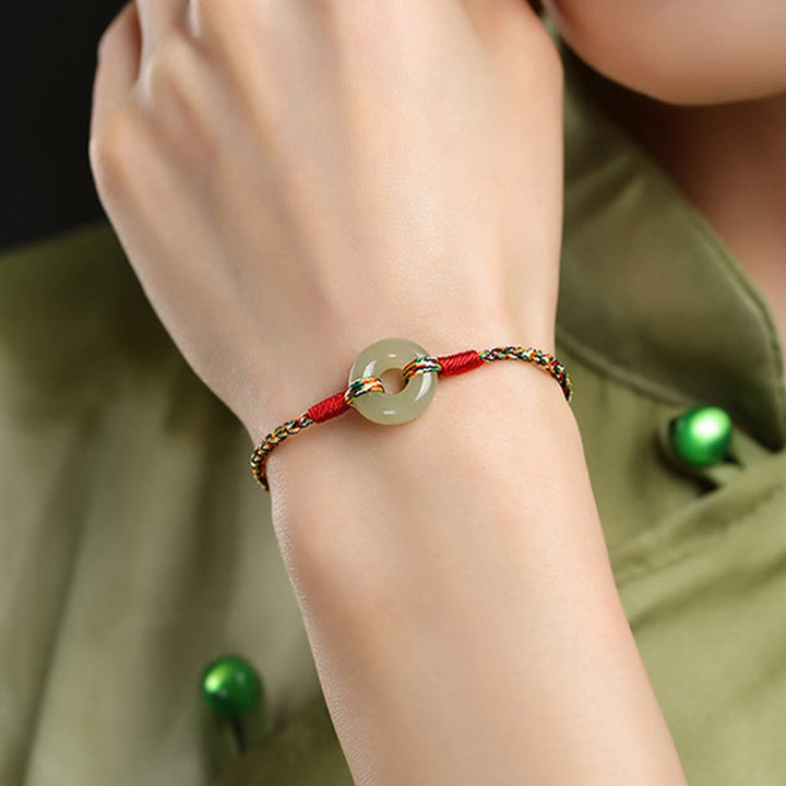 Pulsera de cuerda colorida de jade con hebilla de paz hecha a mano con Buddha Stones