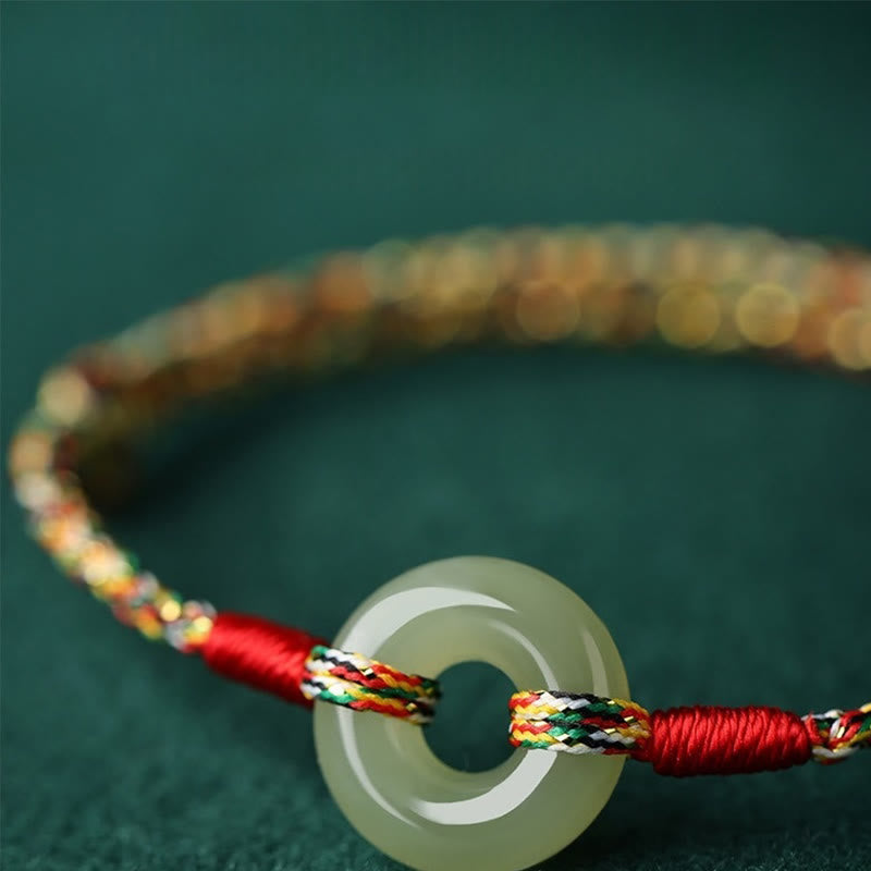 Pulsera de cuerda colorida de jade con hebilla de paz hecha a mano con Buddha Stones