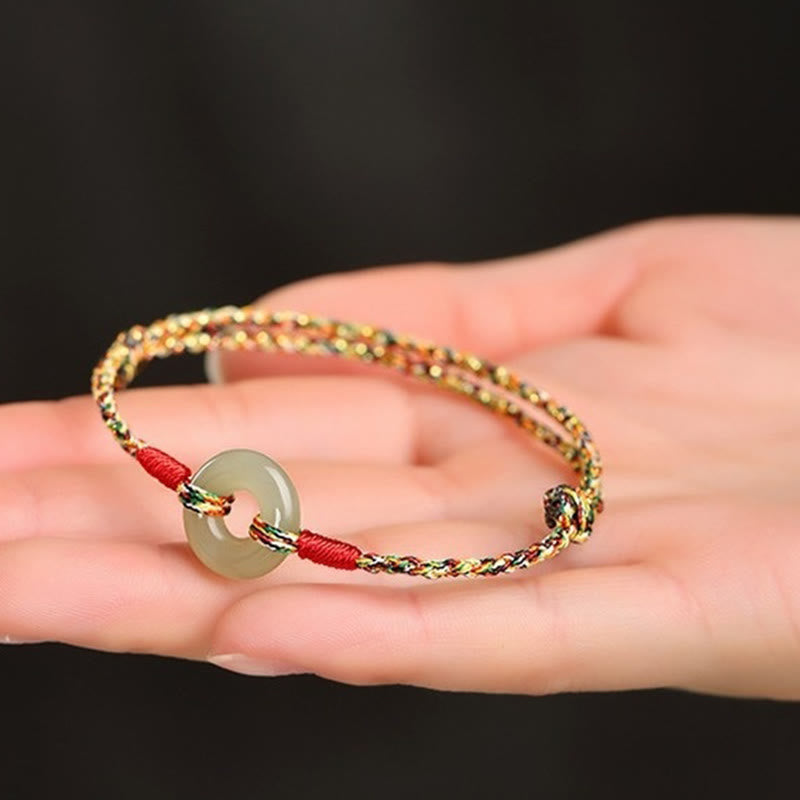 Pulsera de cuerda colorida de jade con hebilla de paz hecha a mano con Buddha Stones