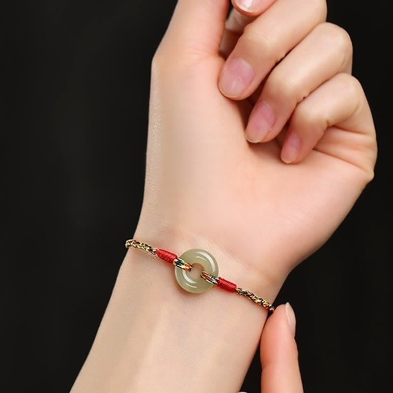 Pulsera de cuerda colorida de jade con hebilla de paz hecha a mano con Buddha Stones