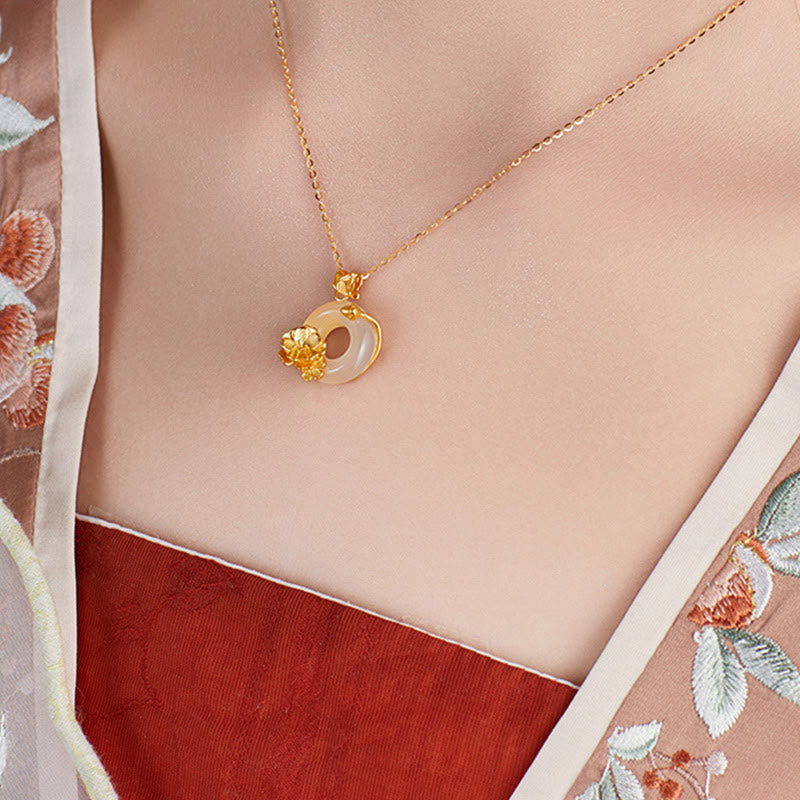 Colgante con forma de mariposa y flor de durazno en plata de Buddha Stones 925 natural con calcedonia blanca y hebilla de la paz - image 9