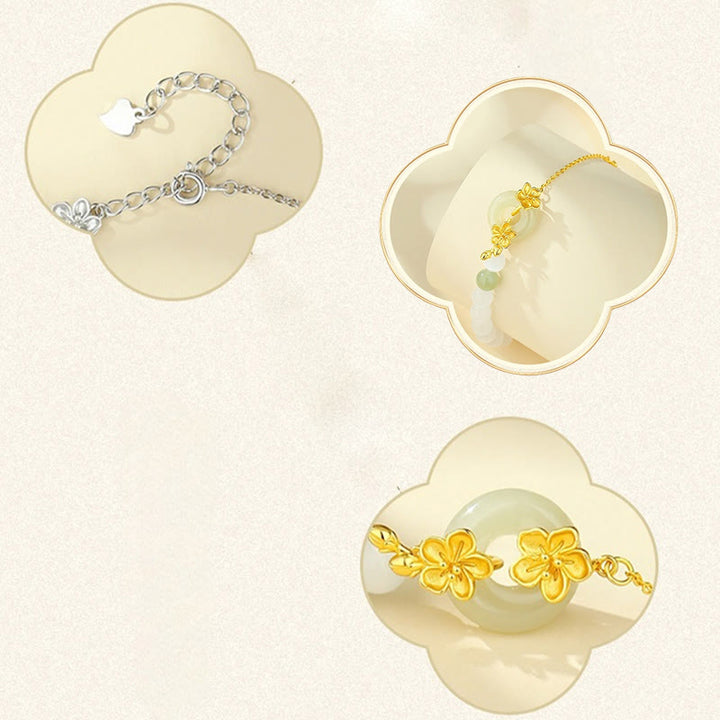 Pulsera de la suerte con hebilla de paz y flor de durazno de jade hetiano natural de plata esterlina 999 con Buddha Stones - image 15