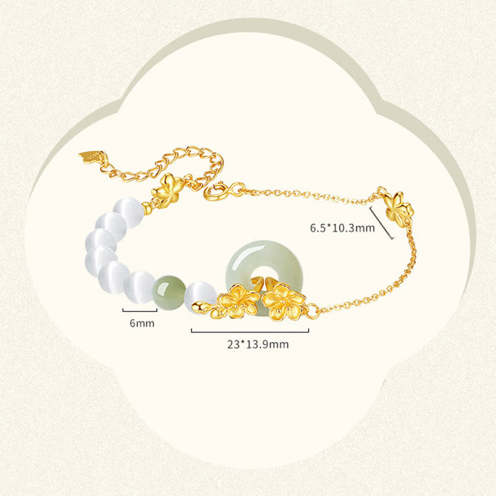 Pulsera de la suerte con hebilla de paz y flor de durazno de jade hetiano natural de plata esterlina 999 con Buddha Stones - image 6