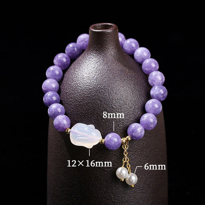 Pulsera de cuentas curativas de conejo de calcedonia y aguamarina morada natural de Buddha Stones