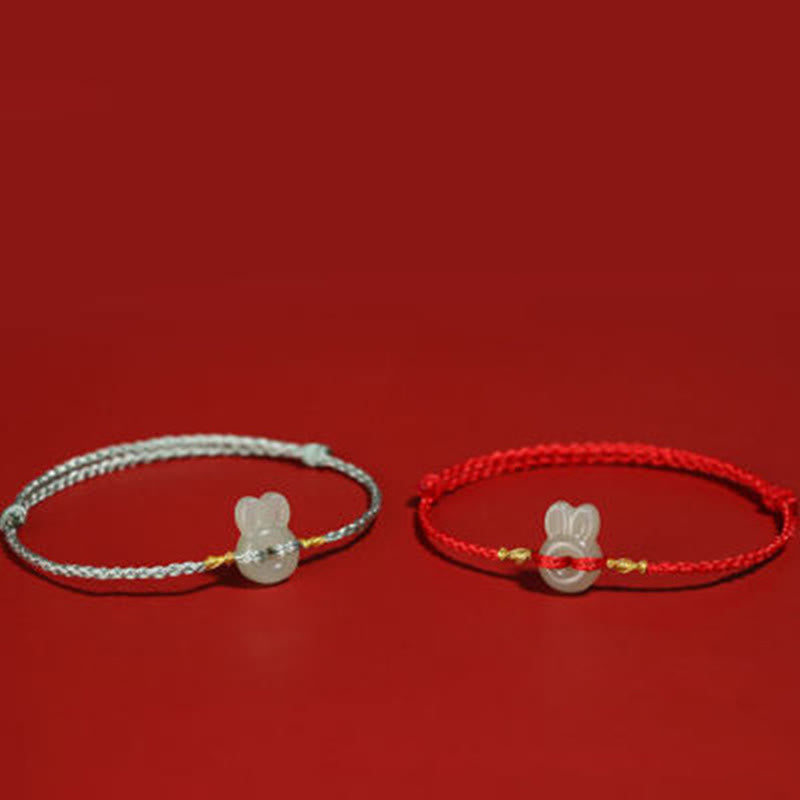 Pulsera de la suerte con bonito conejo y Buddha Stones de jade hetiano