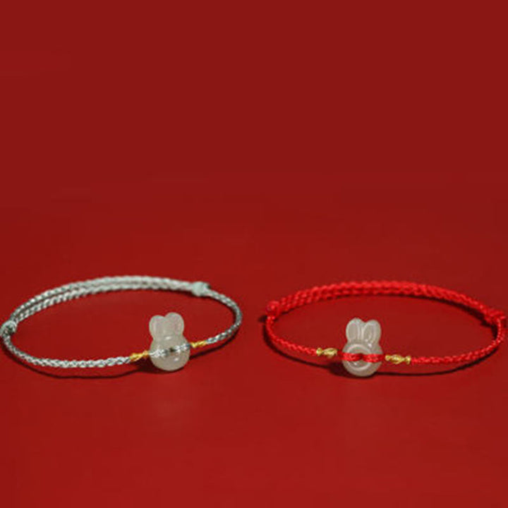 Pulsera de la suerte con bonito conejo y Buddha Stones de jade hetiano