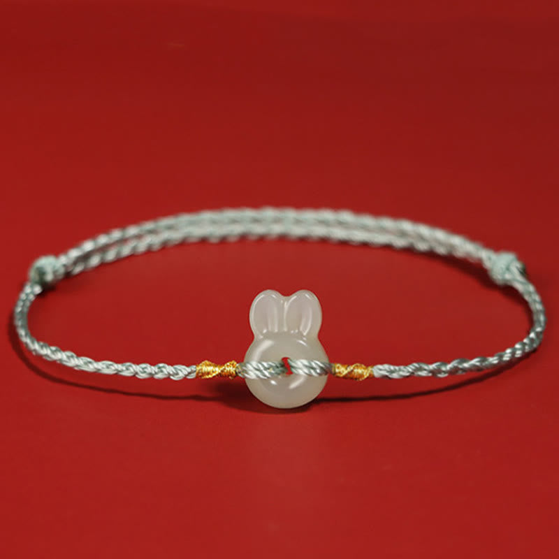 Pulsera de la suerte con bonito conejo y Buddha Stones de jade hetiano