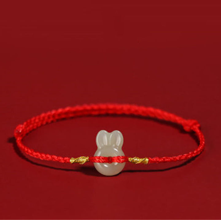 Pulsera de la suerte con bonito conejo y Buddha Stones de jade hetiano