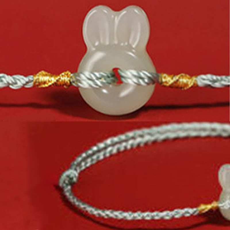Pulsera de la suerte con bonito conejo y Buddha Stones de jade hetiano