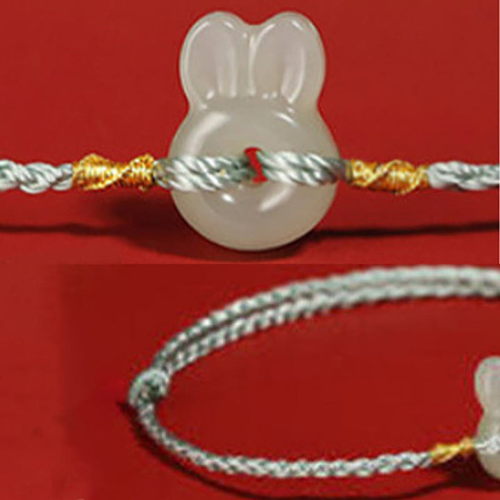 Pulsera de la suerte con bonito conejo y Buddha Stones de jade hetiano