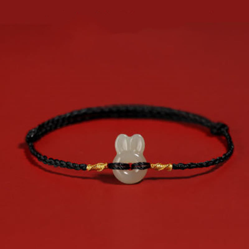 Pulsera de la suerte con bonito conejo y Buddha Stones de jade hetiano