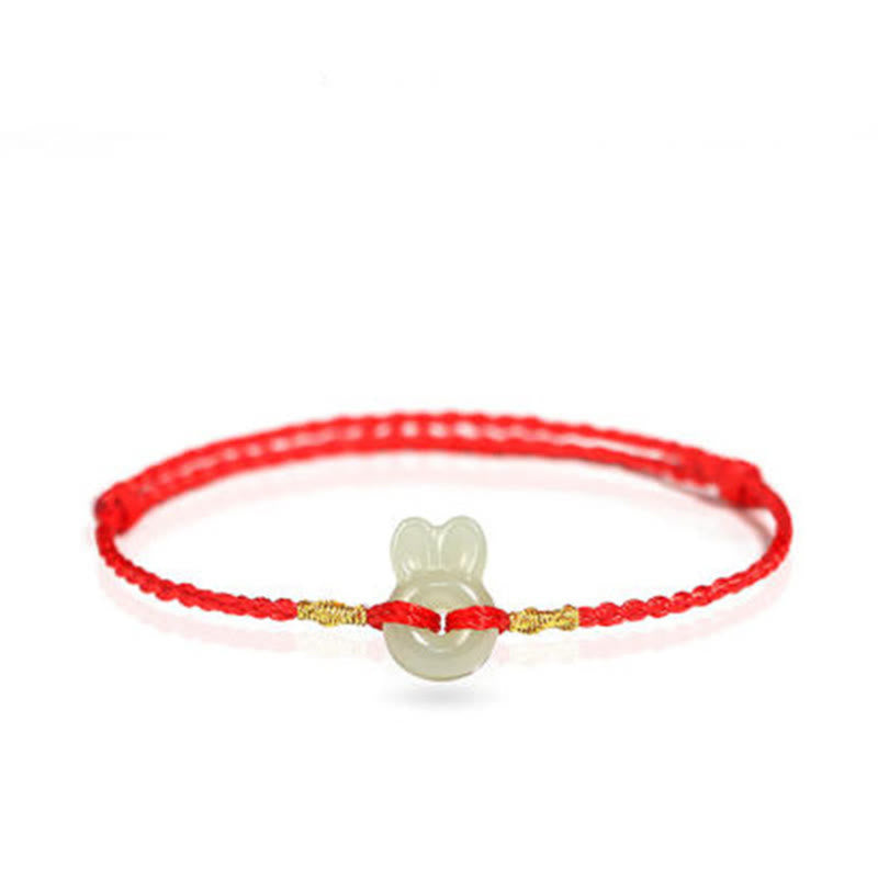 Pulsera de la suerte con bonito conejo y Buddha Stones de jade hetiano