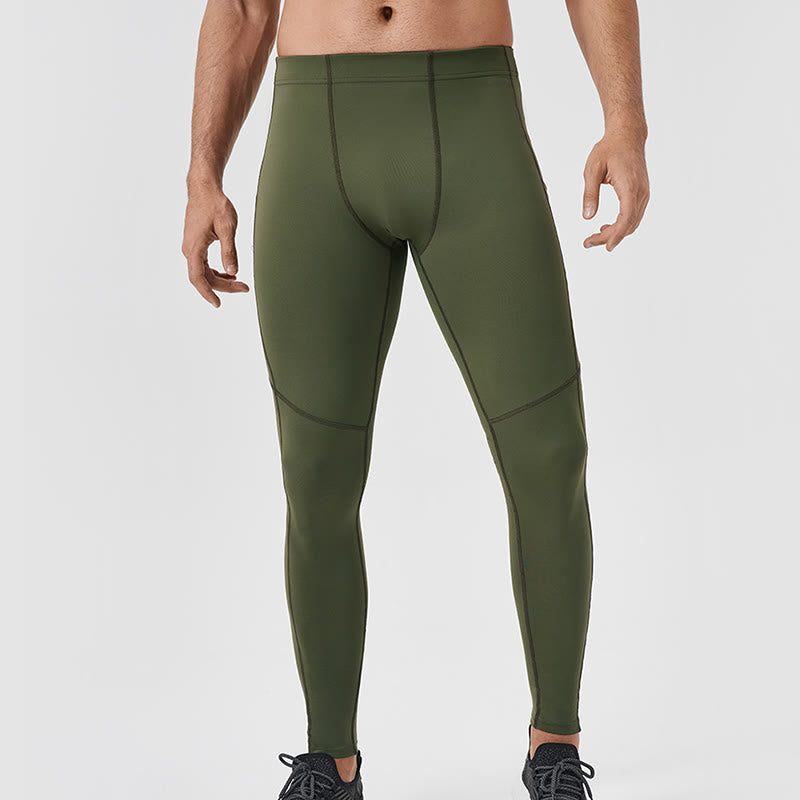 Leggings deportivos transpirables elásticos de cintura alta de color sólido con Buddha Stones para hombre con bolsillo trasero con cremallera