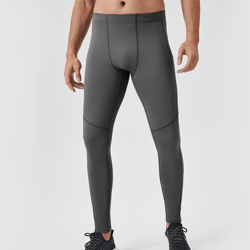 Leggings deportivos transpirables elásticos de cintura alta de color sólido con Buddha Stones para hombre con bolsillo trasero con cremallera