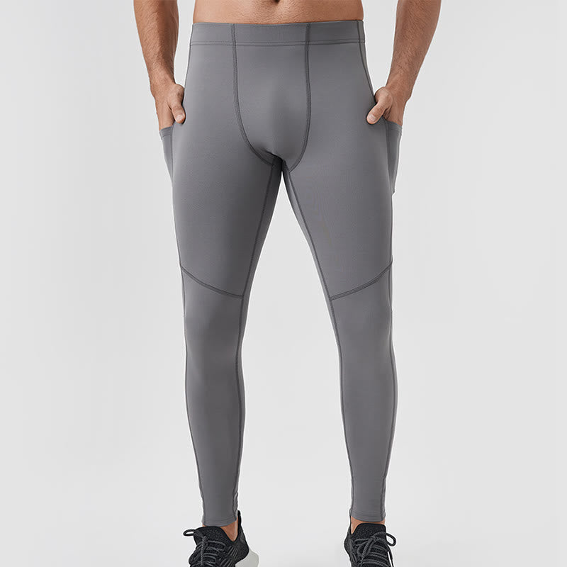 Leggings deportivos transpirables elásticos de cintura alta de color sólido con Buddha Stones para hombre con bolsillo trasero con cremallera
