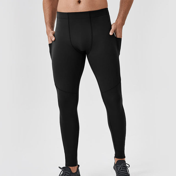 Leggings deportivos transpirables elásticos de cintura alta de color sólido con Buddha Stones para hombre con bolsillo trasero con cremallera