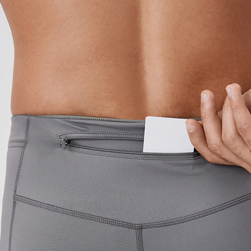 Leggings deportivos transpirables elásticos de cintura alta de color sólido con Buddha Stones para hombre con bolsillo trasero con cremallera - image 9