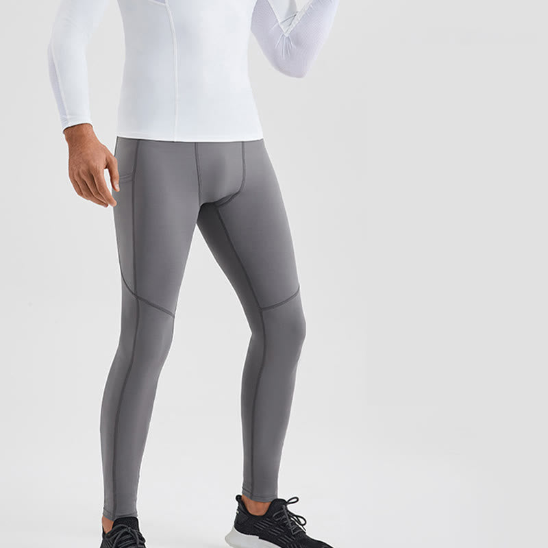 Leggings deportivos transpirables elásticos de cintura alta de color sólido con Buddha Stones para hombre con bolsillo trasero con cremallera