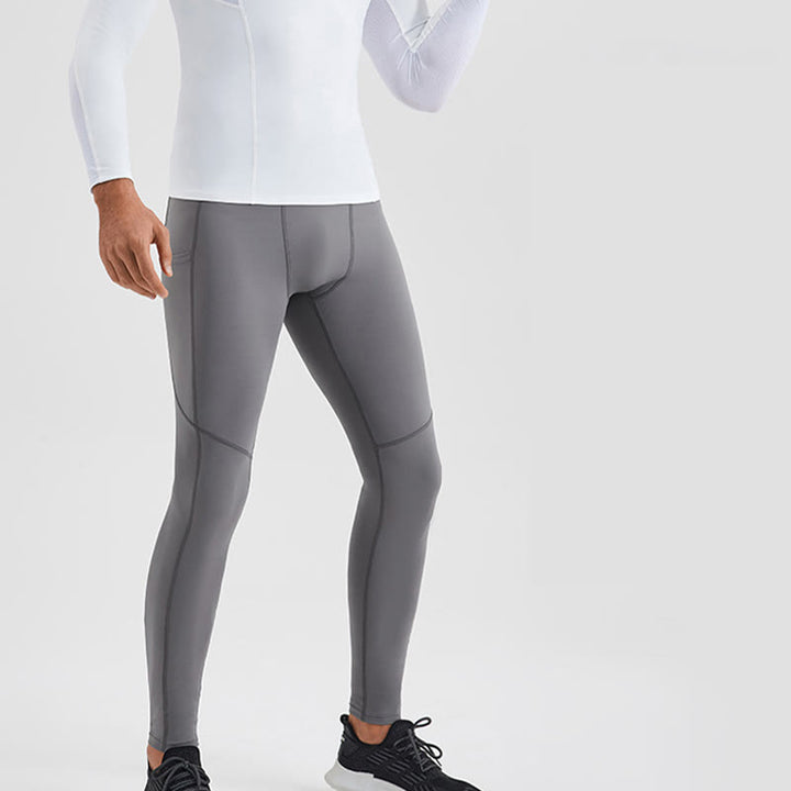 Leggings deportivos transpirables elásticos de cintura alta de color sólido con Buddha Stones para hombre con bolsillo trasero con cremallera