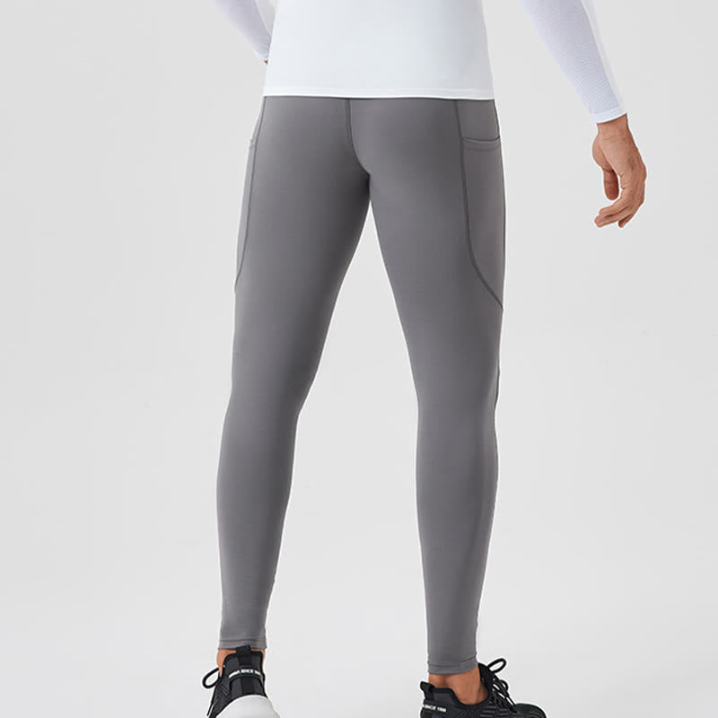 Leggings deportivos transpirables elásticos de cintura alta de color sólido con Buddha Stones para hombre con bolsillo trasero con cremallera