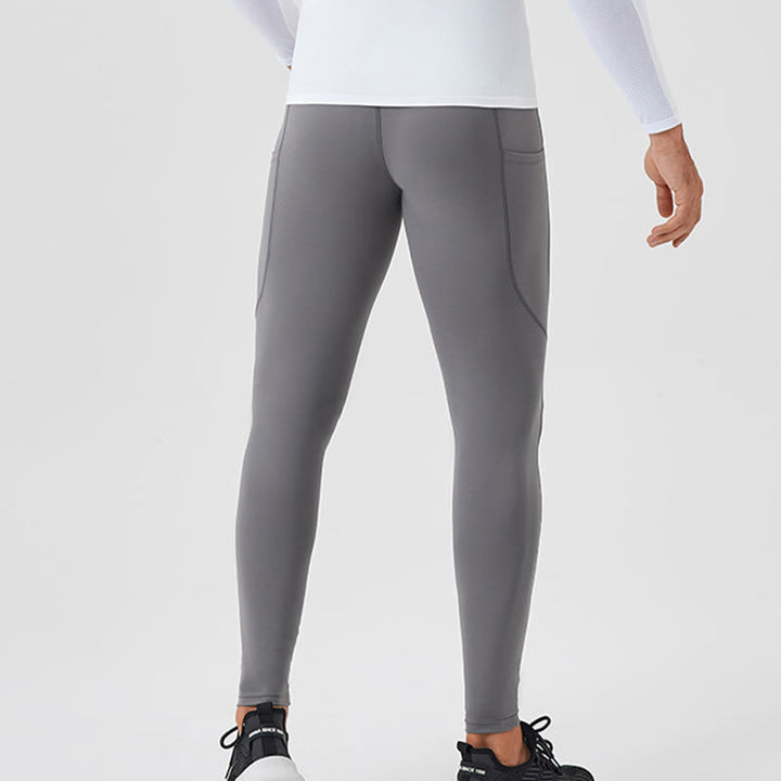 Leggings deportivos transpirables elásticos de cintura alta de color sólido con Buddha Stones para hombre con bolsillo trasero con cremallera