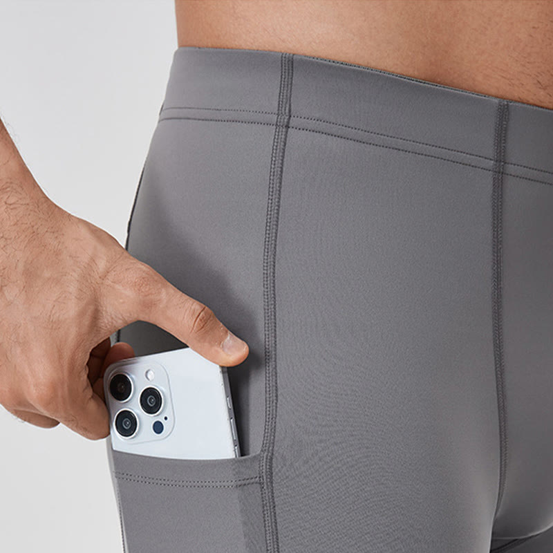 Leggings deportivos transpirables elásticos de cintura alta de color sólido con Buddha Stones para hombre con bolsillo trasero con cremallera