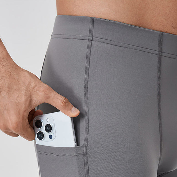 Leggings deportivos transpirables elásticos de cintura alta de color sólido con Buddha Stones para hombre con bolsillo trasero con cremallera