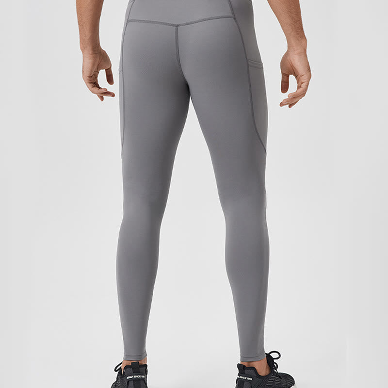 Leggings deportivos transpirables elásticos de cintura alta de color sólido con Buddha Stones para hombre con bolsillo trasero con cremallera