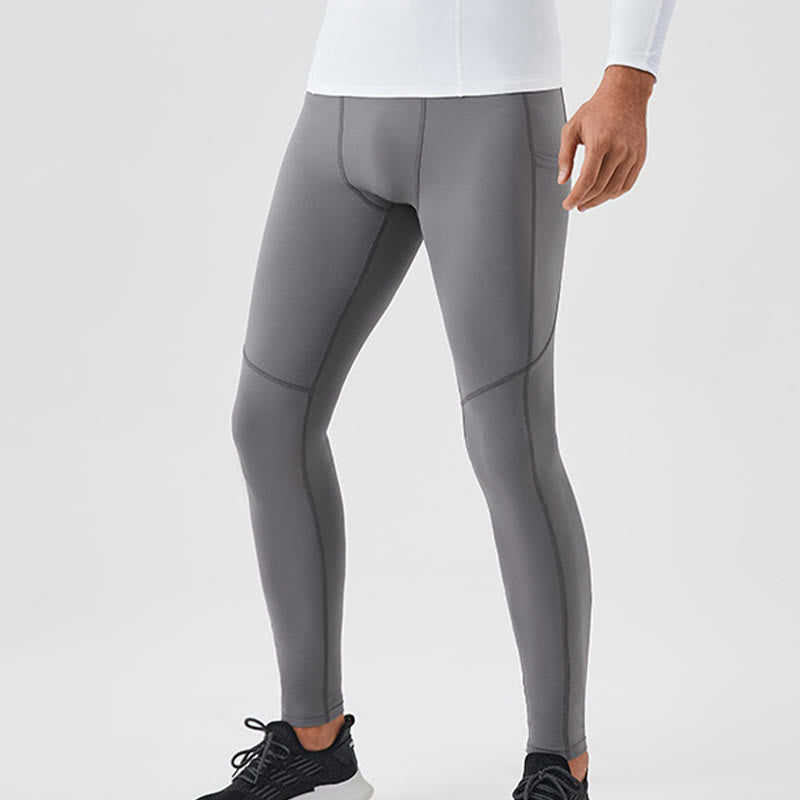 Leggings deportivos transpirables elásticos de cintura alta de color sólido con Buddha Stones para hombre con bolsillo trasero con cremallera